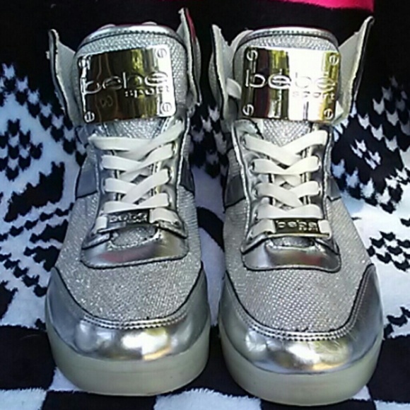 bebe Shoes - BEBE Krysten Glittery Metallic Sneakers 6.5